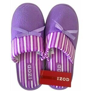 Izod Slippers Ladies Women's Summer Scuffs Slides Striped Sz Large 9-10 Purple